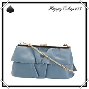Fiordaliso Made In Italy Leather Layered Clutch Crossbody Bag, Blue